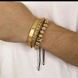 3Pcs/ Roman Royal Crown Bangle Set Men  Stainless Steel Adjustable Bracelets